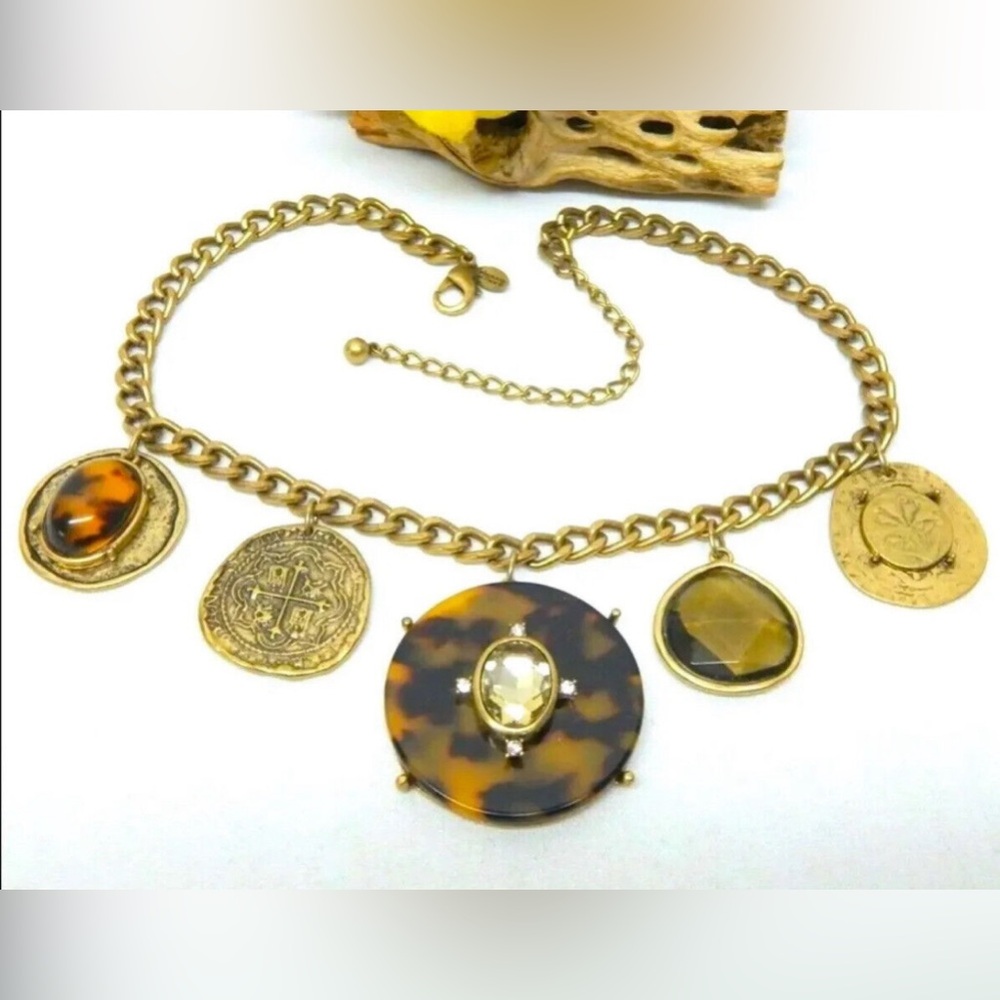 Chicos Gold Tone Heavy Multi Pendant Necklace & Earrings NWOT